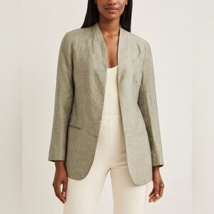 Giorgio Armani Silk Linen Jacquard Collarless Blazer Jacket Made in Italy Size M